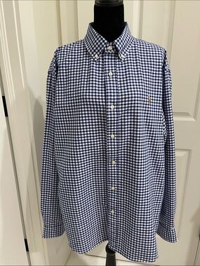 Ralph Lauren Blue White Gingham Button-Down Shirt Men’s XL Like New